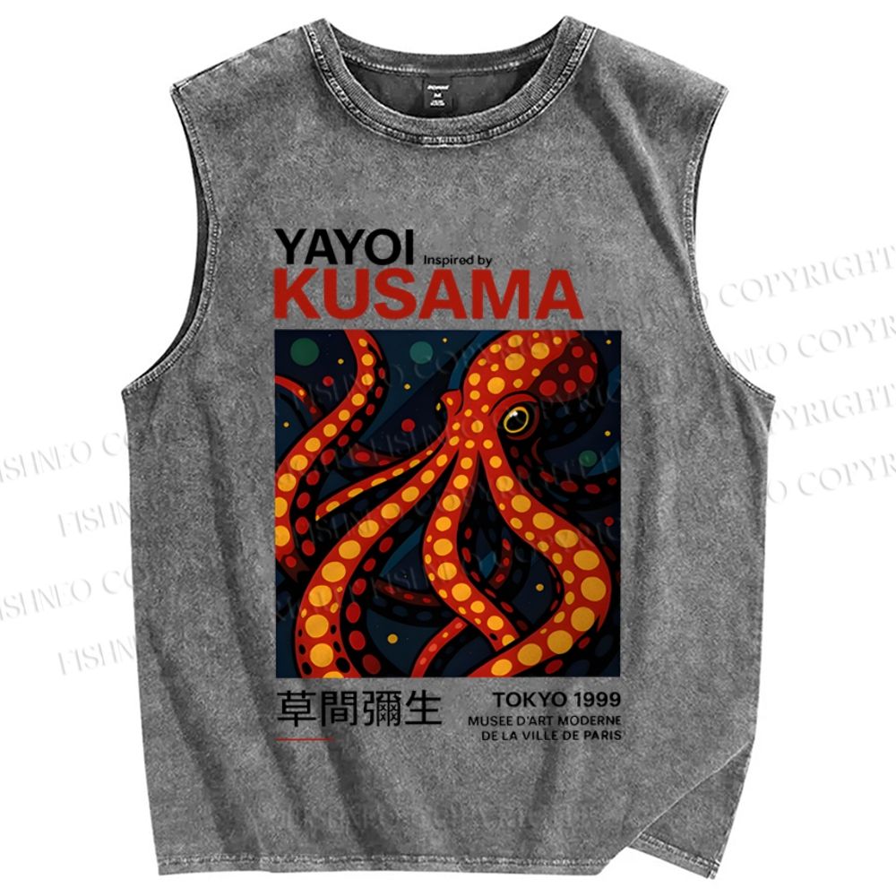 Unisex Yayoi Kusama Octopus Printed Washed Tank Top