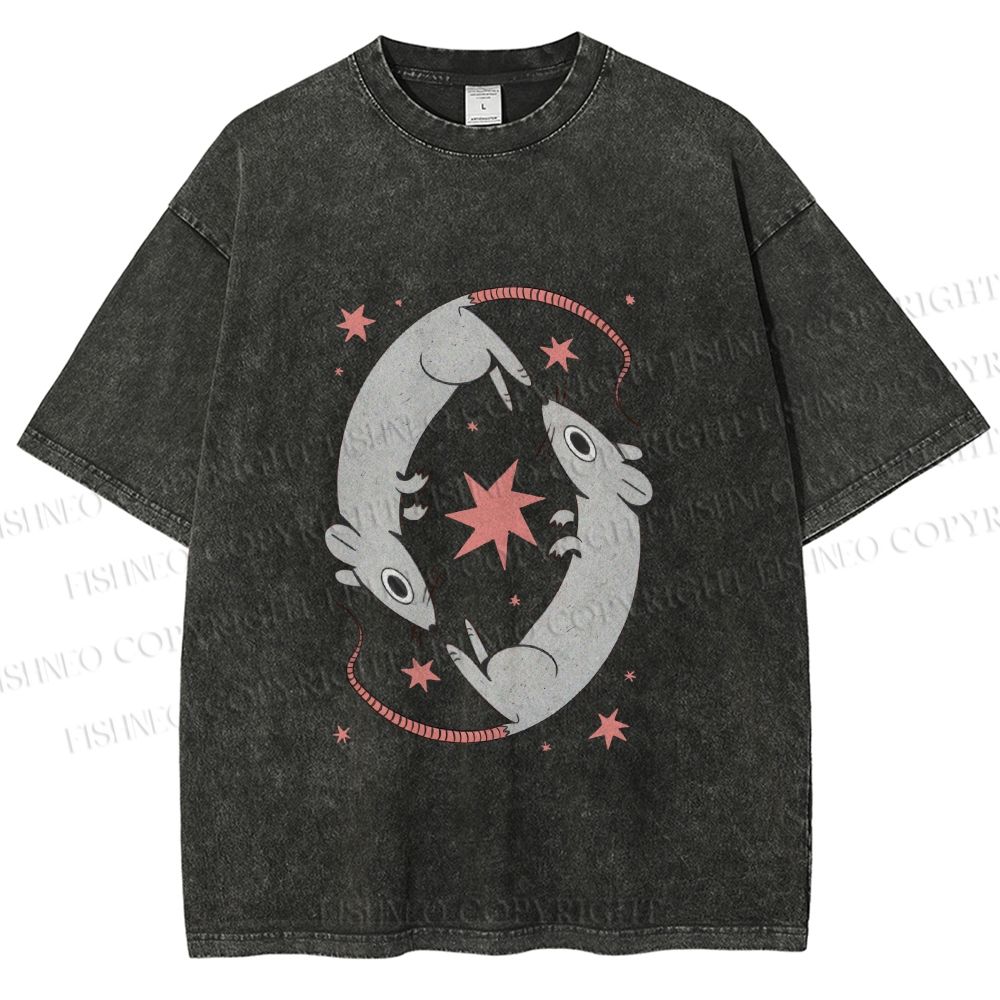 Unisex Rats With Star Printed Washed Tee