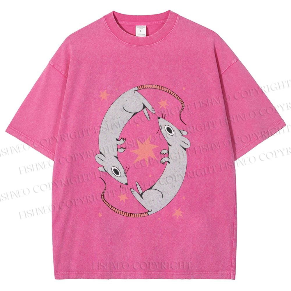 Unisex Rats With Star Printed Washed Tee