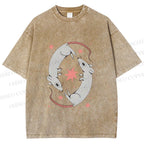 Unisex Rats With Star Printed Washed Tee
