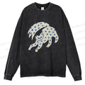 Unisex Casual Washed Star Cat Printed Long Sleeve T-shirt