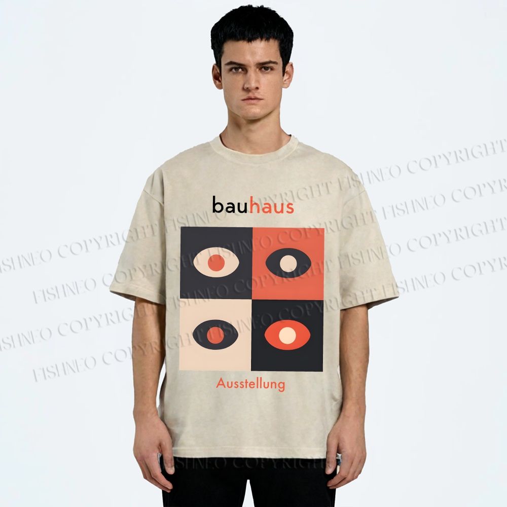Unisex Bauhaus Geometric Eyeglasses Printed Washed Tee