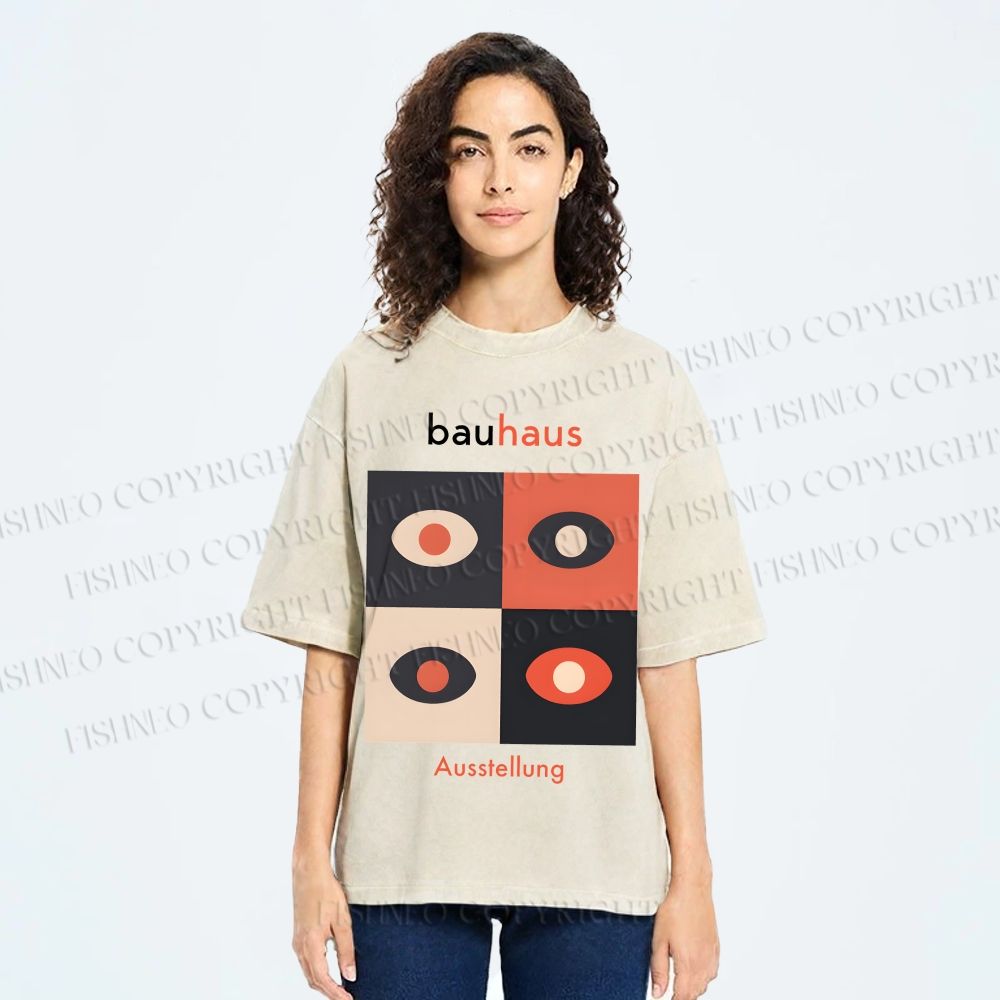 Unisex Bauhaus Geometric Eyeglasses Printed Washed Tee