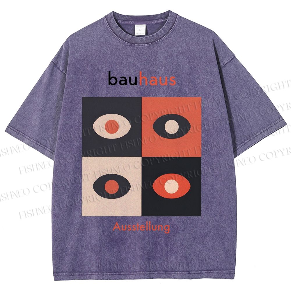 Unisex Bauhaus Geometric Eyeglasses Printed Washed Tee