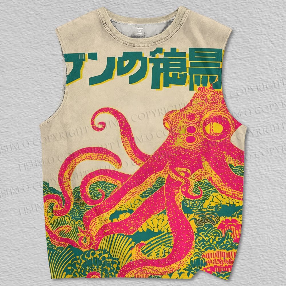 Unisex Japanese Octopus Printed Tank Top