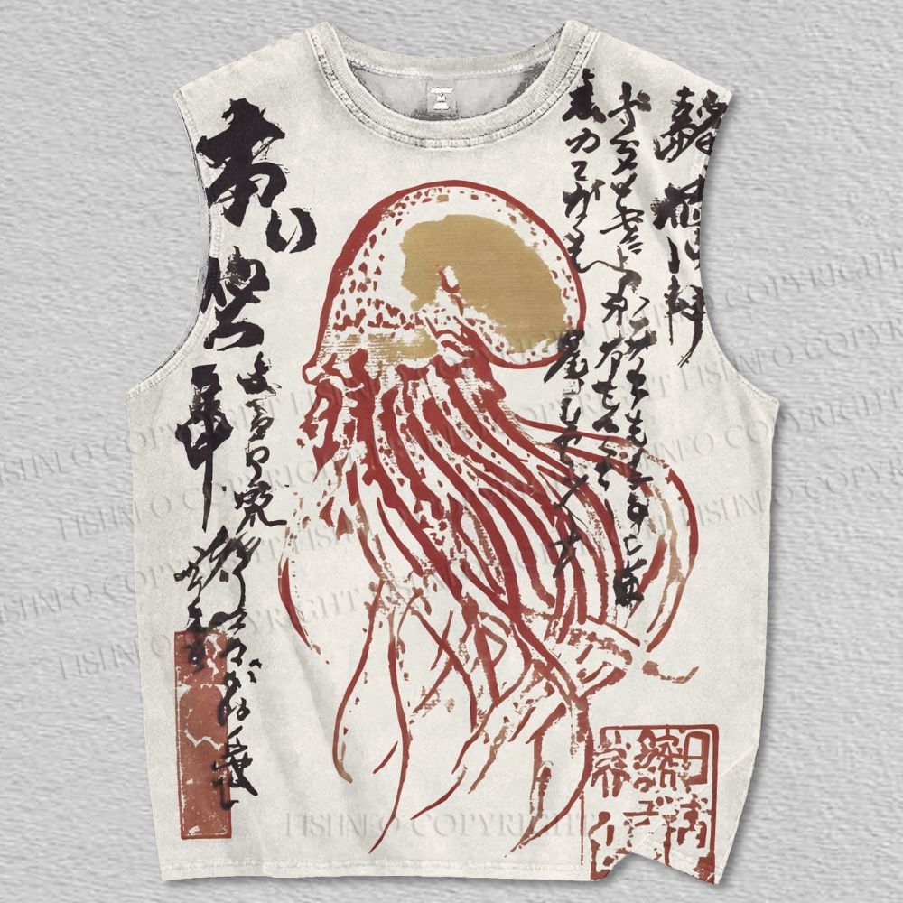 Unisex Japanese Retro Octopus Printed Tank Top