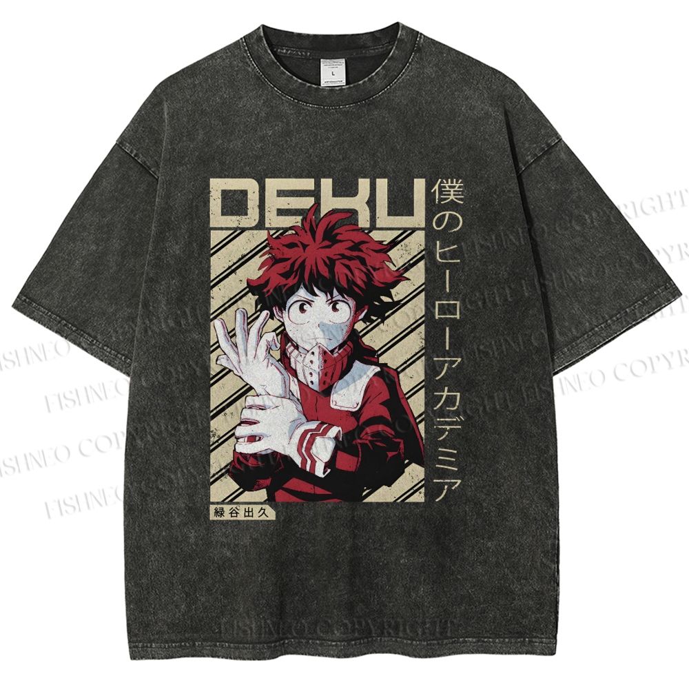 Unisex My Hero Academia Deku Printed Washed Tee
