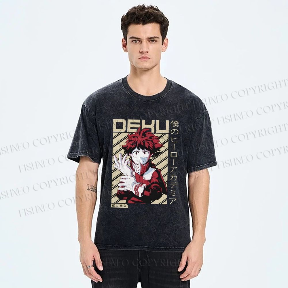 Unisex My Hero Academia Deku Printed Washed Tee
