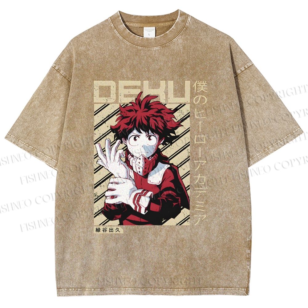 Unisex My Hero Academia Deku Printed Washed Tee