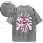 Unisex Japanese Eyes Be Not Afraid Design Back Printed Washed Tee