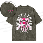Unisex Japanese Eyes Be Not Afraid Design Back Printed Washed Tee