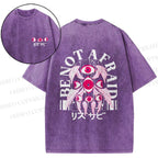 Unisex Japanese Eyes Be Not Afraid Design Back Printed Washed Tee