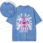 Unisex Japanese Eyes Be Not Afraid Design Back Printed Washed Tee