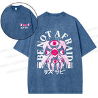 Unisex Japanese Eyes Be Not Afraid Design Back Printed Washed Tee