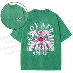 Unisex Japanese Eyes Be Not Afraid Design Back Printed Washed Tee