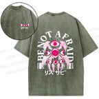 Unisex Japanese Eyes Be Not Afraid Design Back Printed Washed Tee