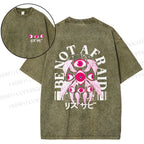Unisex Japanese Eyes Be Not Afraid Design Back Printed Washed Tee