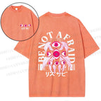 Unisex Japanese Eyes Be Not Afraid Design Back Printed Washed Tee