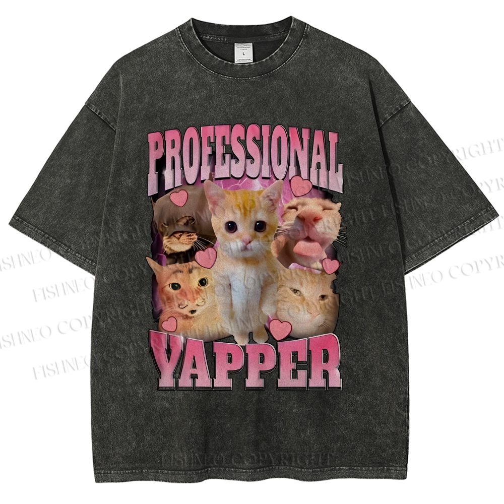 Unisex Cats Meme Professional Yapper Printed Washed Tee