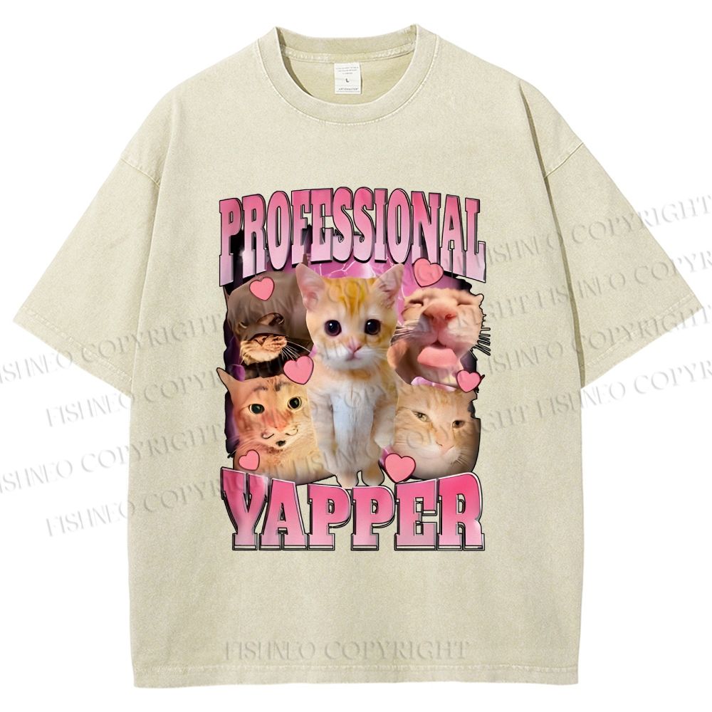 Unisex Cats Meme Professional Yapper Printed Washed Tee