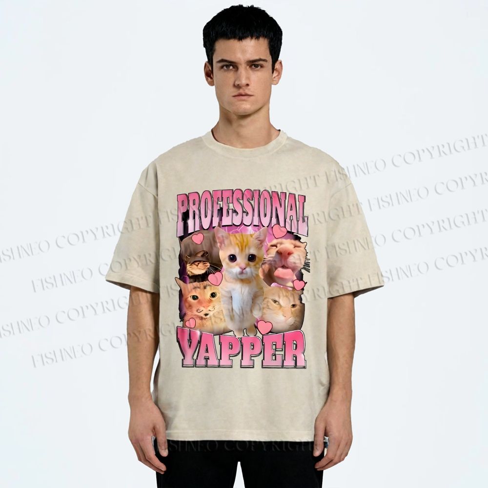 Unisex Cats Meme Professional Yapper Printed Washed Tee