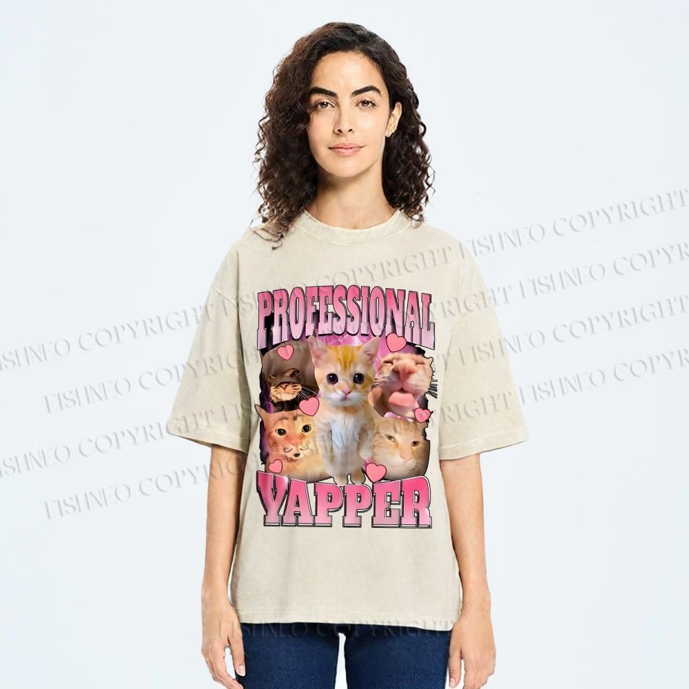 Unisex Cats Meme Professional Yapper Printed Washed Tee