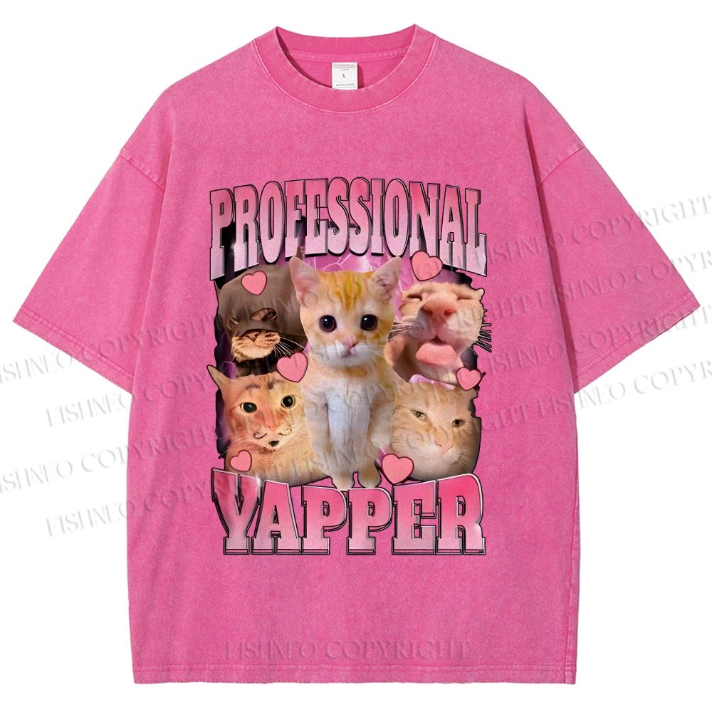 Unisex Cats Meme Professional Yapper Printed Washed Tee