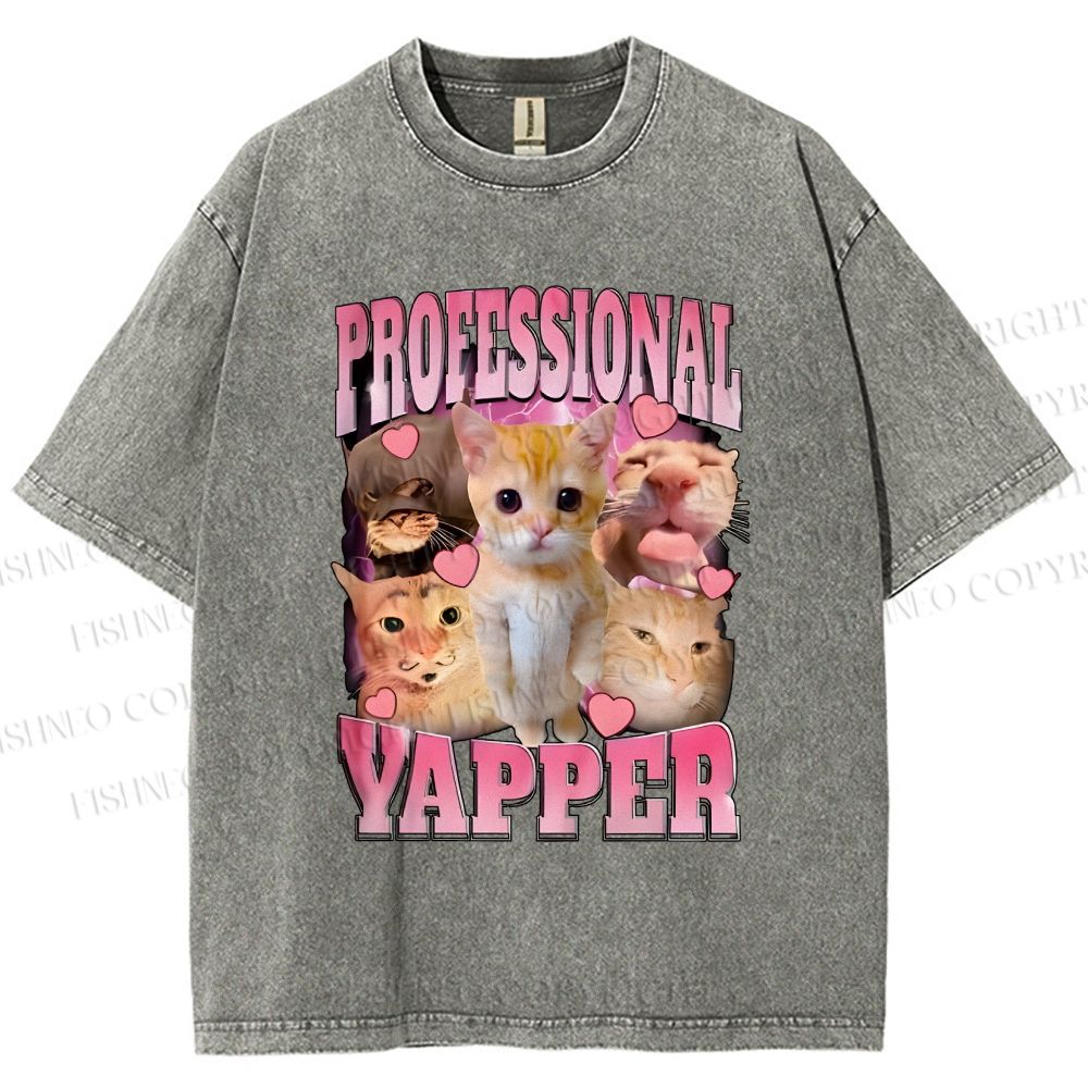 Unisex Cats Meme Professional Yapper Printed Washed Tee