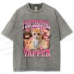 Unisex Cats Meme Professional Yapper Printed Washed Tee