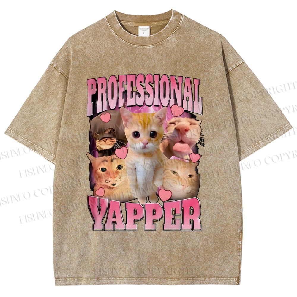 Unisex Cats Meme Professional Yapper Printed Washed Tee