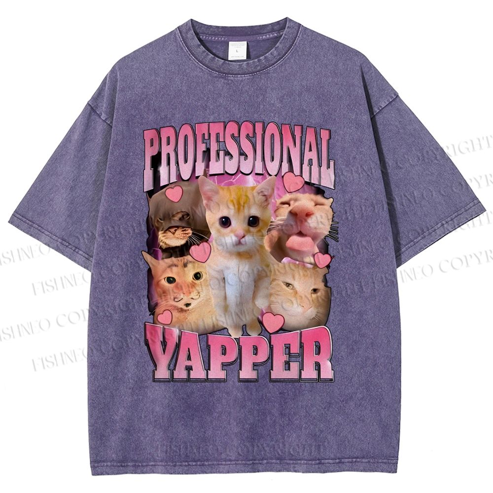 Unisex Cats Meme Professional Yapper Printed Washed Tee