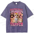 Unisex Cats Meme Professional Yapper Printed Washed Tee