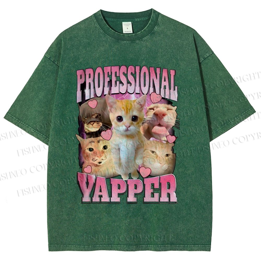 Unisex Cats Meme Professional Yapper Printed Washed Tee