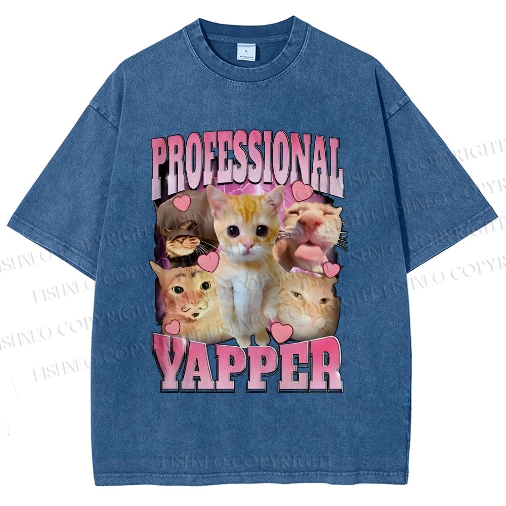 Unisex Cats Meme Professional Yapper Printed Washed Tee