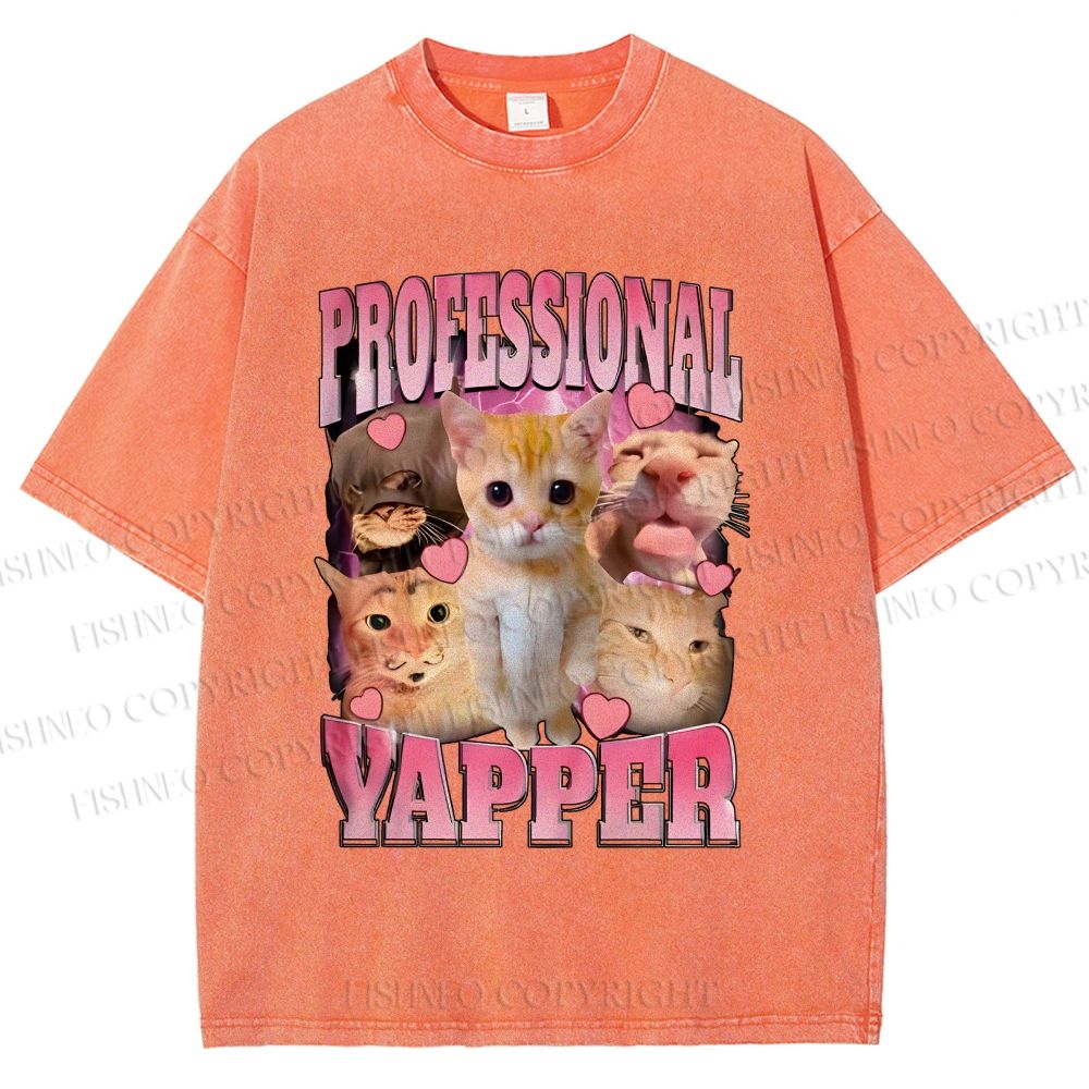 Unisex Cats Meme Professional Yapper Printed Washed Tee
