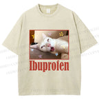 Unisex Ibuprofen Cat Printed Washed Tee