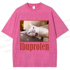 Unisex Ibuprofen Cat Printed Washed Tee