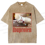 Unisex Ibuprofen Cat Printed Washed Tee