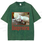 Unisex Ibuprofen Cat Printed Washed Tee