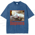 Unisex Ibuprofen Cat Printed Washed Tee