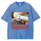 Unisex Ibuprofen Cat Printed Washed Tee