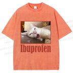 Unisex Ibuprofen Cat Printed Washed Tee