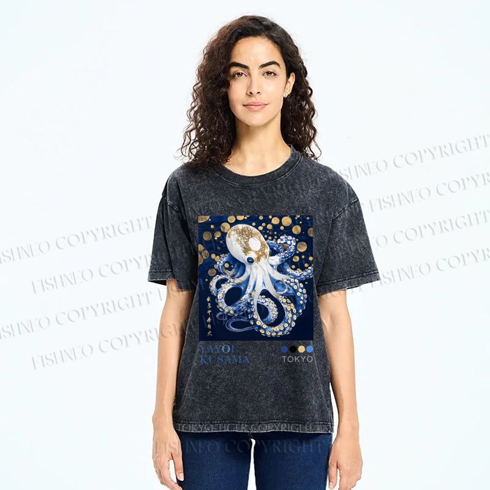 Unisex Yayoi Kusama Octopus Printed Washed Tee