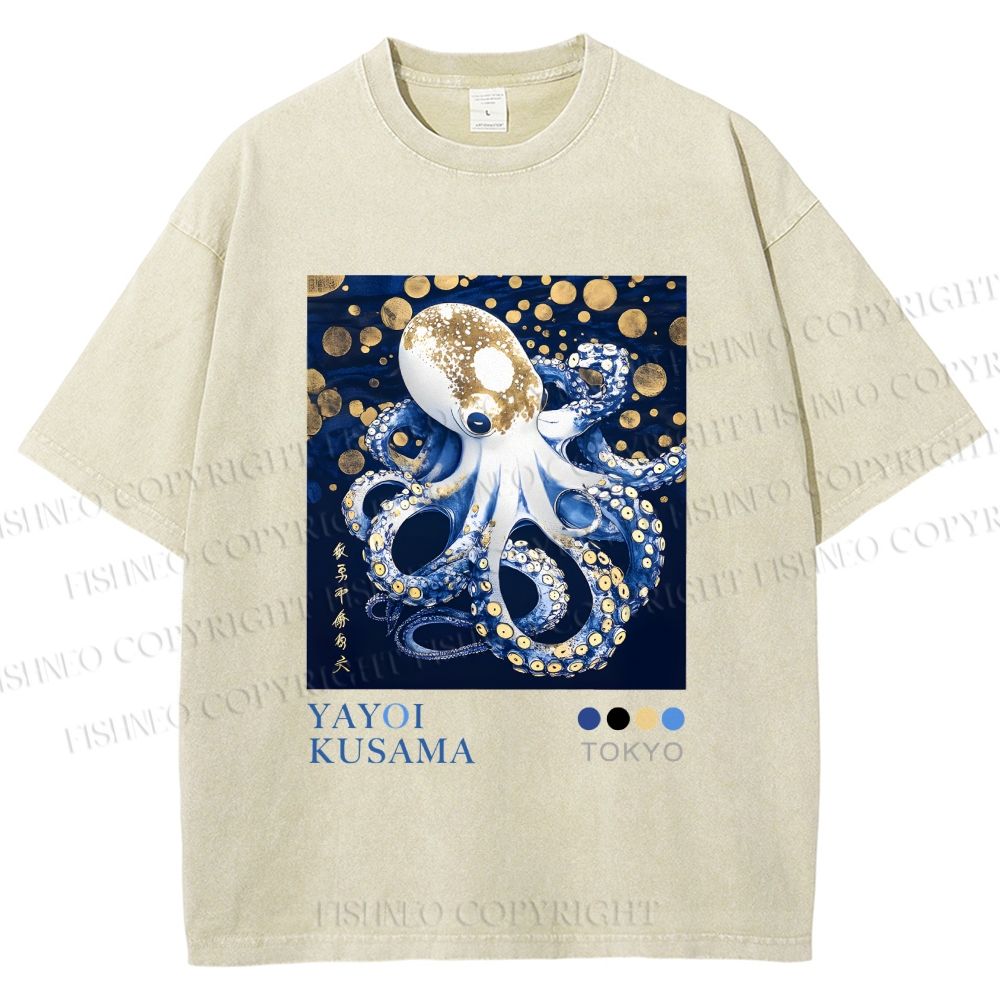 Unisex Yayoi Kusama Octopus Printed Washed Tee