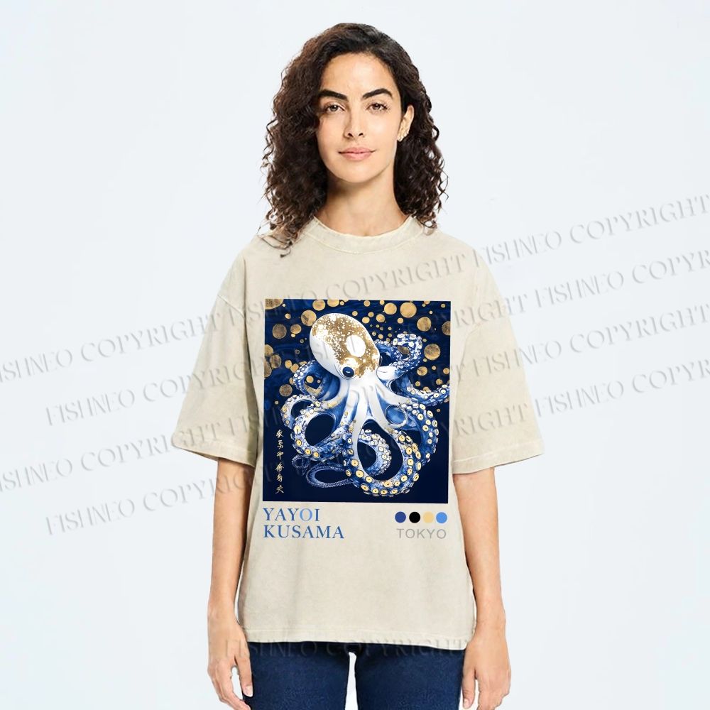 Unisex Yayoi Kusama Octopus Printed Washed Tee