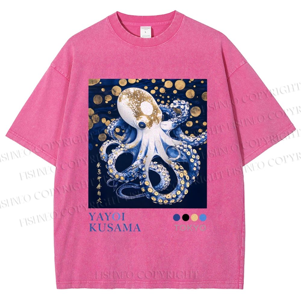 Unisex Yayoi Kusama Octopus Printed Washed Tee