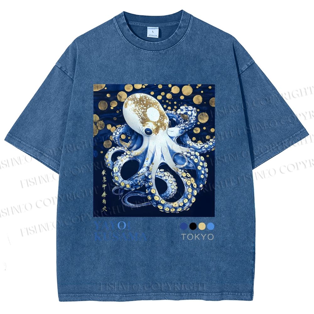 Unisex Yayoi Kusama Octopus Printed Washed Tee
