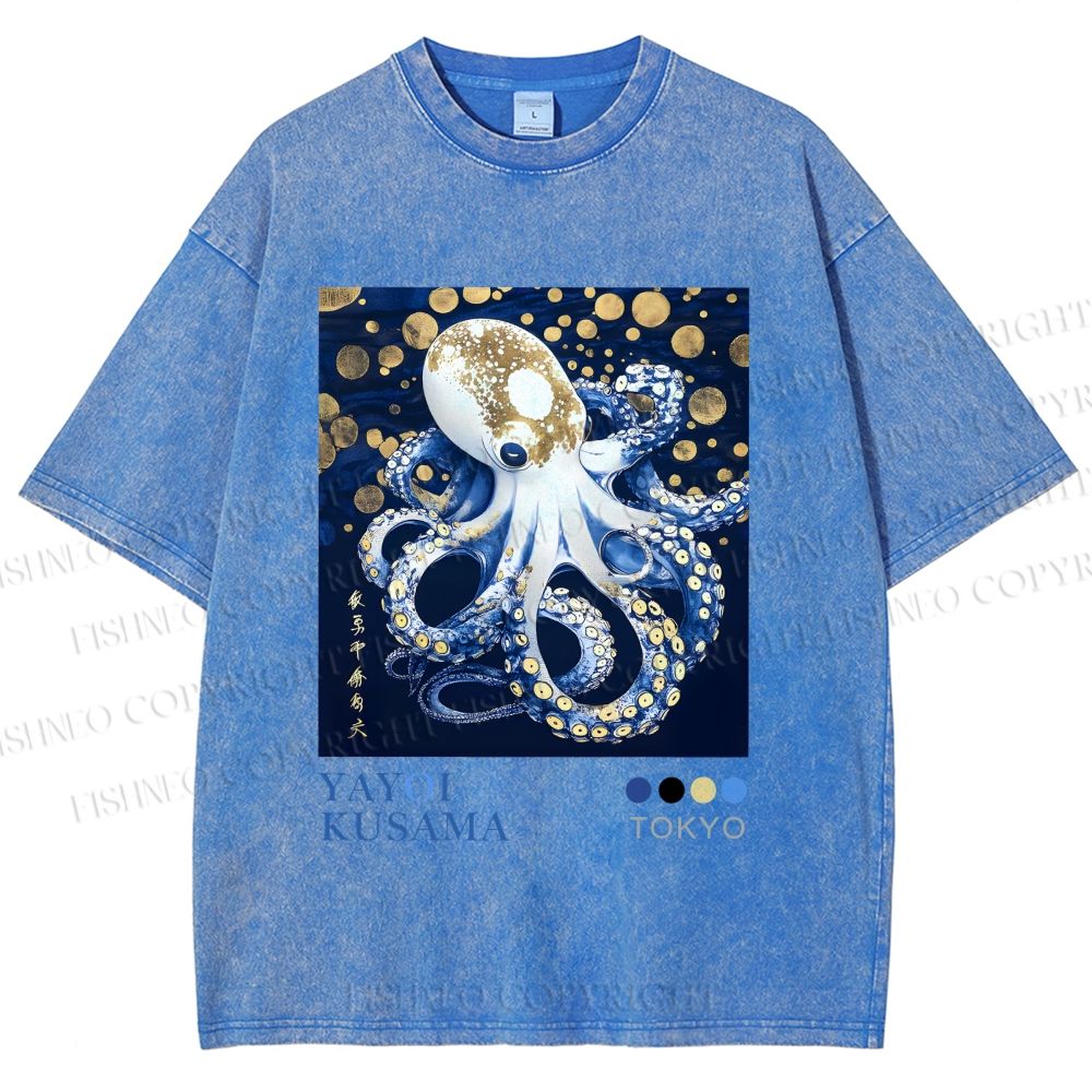 Unisex Yayoi Kusama Octopus Printed Washed Tee