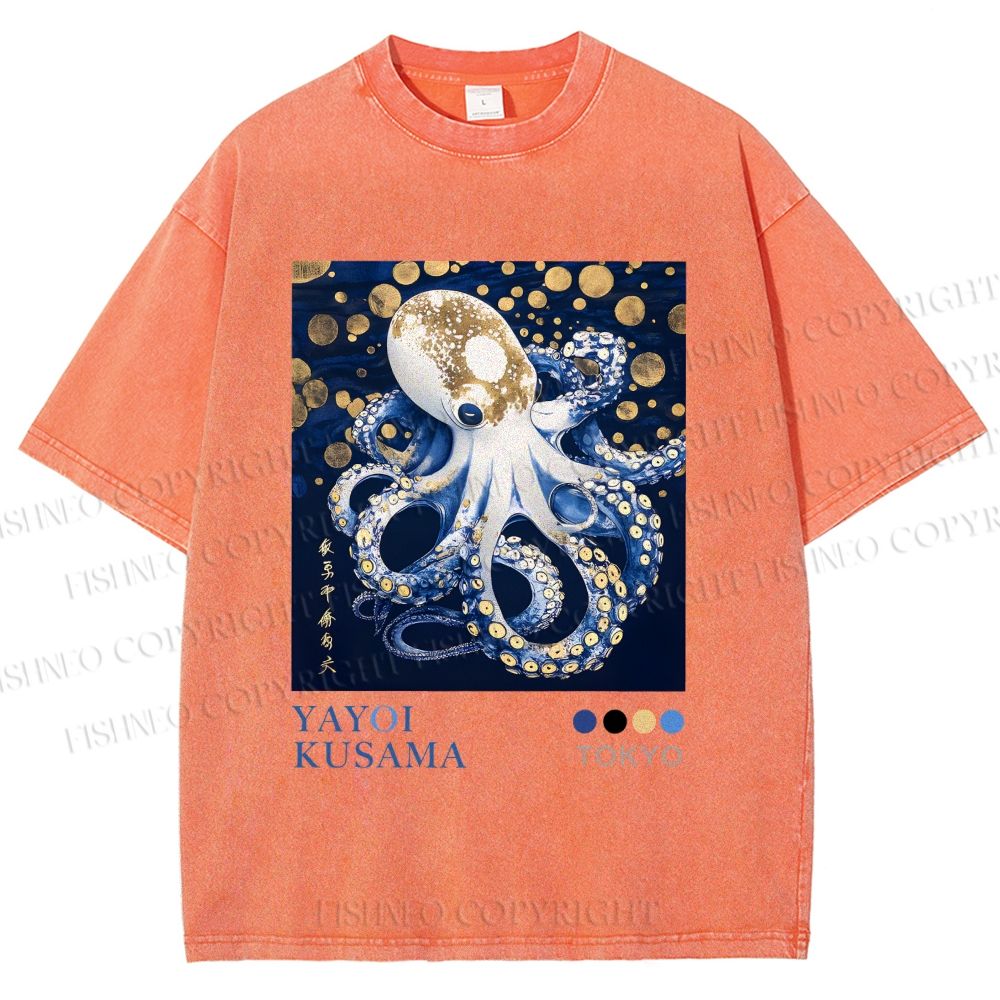 Unisex Yayoi Kusama Octopus Printed Washed Tee