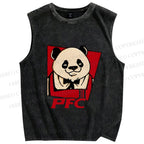 Unisex Colonel Panda Printed Washed Tank Top